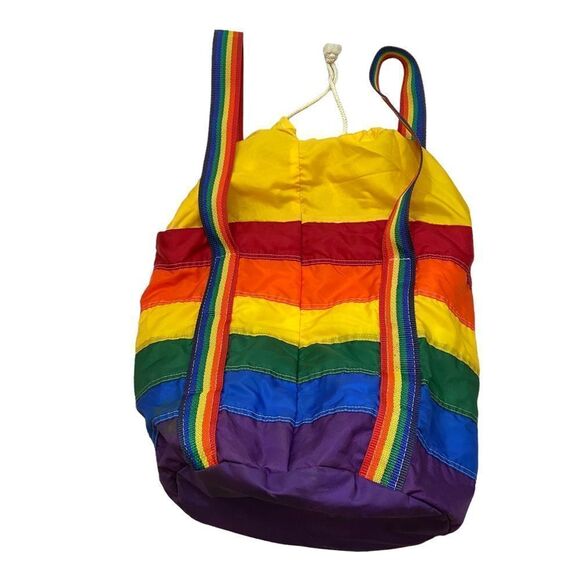 Rare Vintage Taylor Made Brand Rainbow Drawstring Bucket Tote Bag - Picture 8 of 12